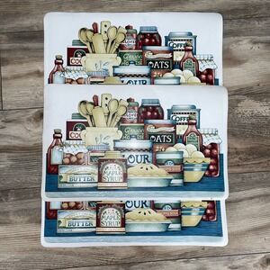 3 Vtg Franco Country Kitchen Pantry Vinyl Placemats Set 17x11 Farmhouse Retro